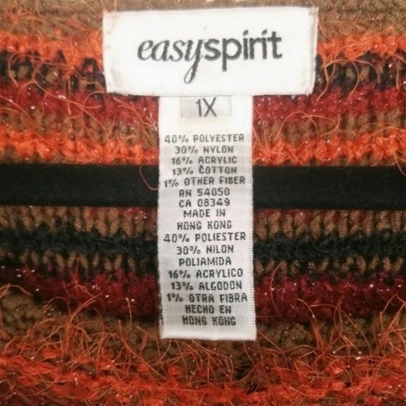 •SOLD• Vintage Easy Spirit fuzzy eyelash sweater orange black red stripe 1X - Picture 4 of 4